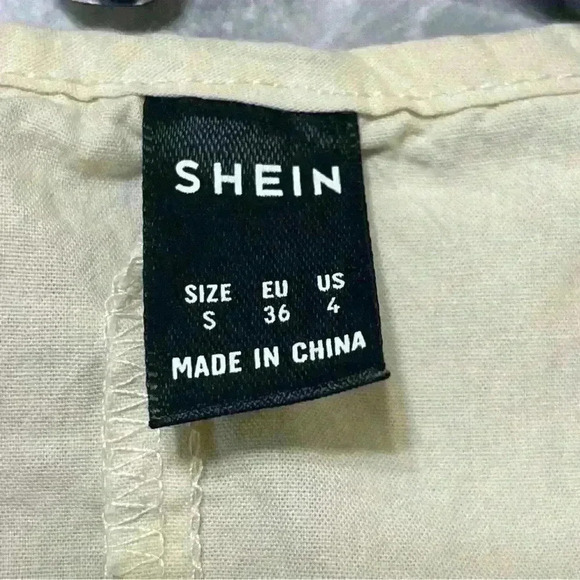 Shein Blouse Women Size S Beige Flutter Sleeve Tassel 100 % cotton - Picture 5 of 6